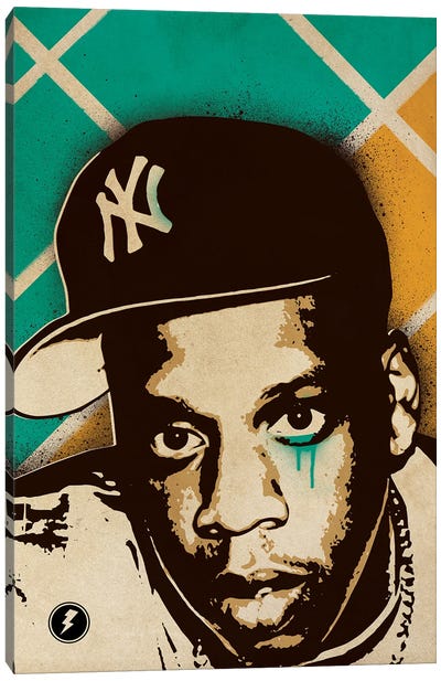Jay Z Canvas Art Print - Orange & Teal