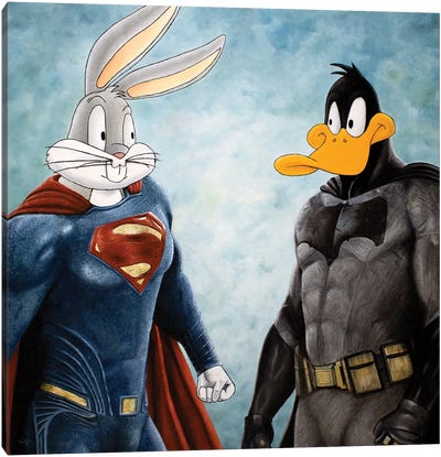 Batduck V Superbunny Canvas Art Print - Looney Tunes