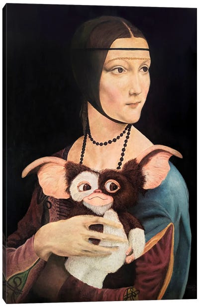 Lady With A Mogwai Canvas Art Print - Lady with An Ermine Reimagined