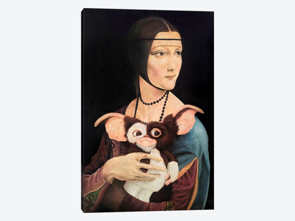 Lady With A Mogwai by Marco Santos 1-piece Canvas Wall Art
