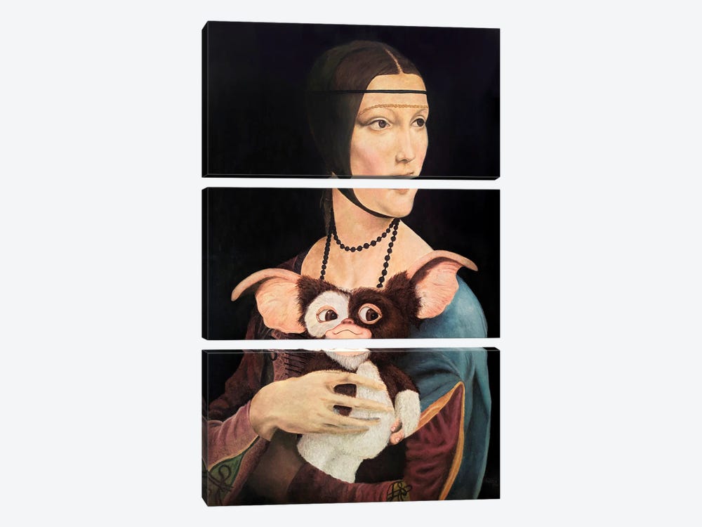 Lady With A Mogwai by Marco Santos 3-piece Canvas Art