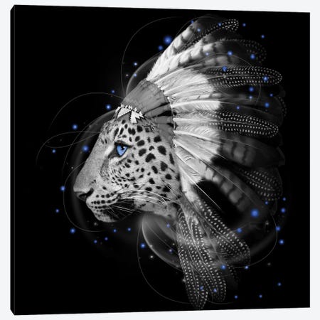 Chief Leopard In Black & White Canvas Print #SOA10} by Soaring Anchor Designs Art Print