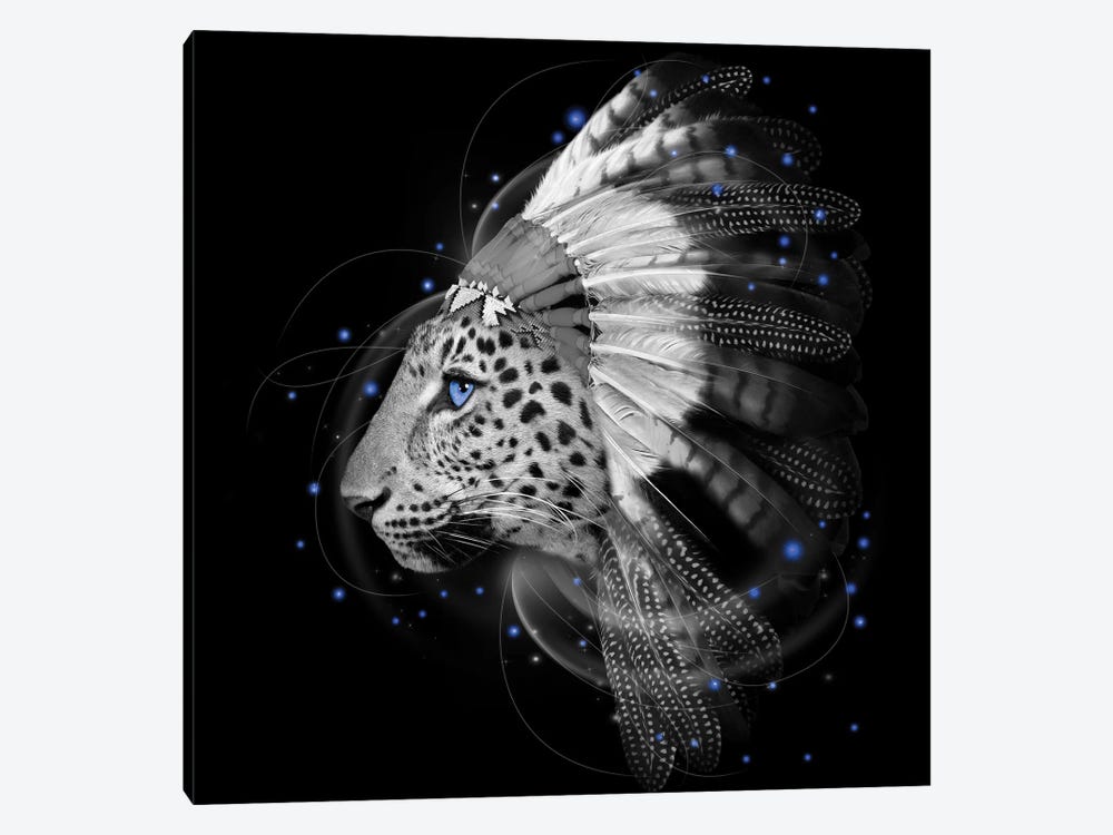 Chief Leopard In Black & White by Soaring Anchor Designs 1-piece Canvas Print