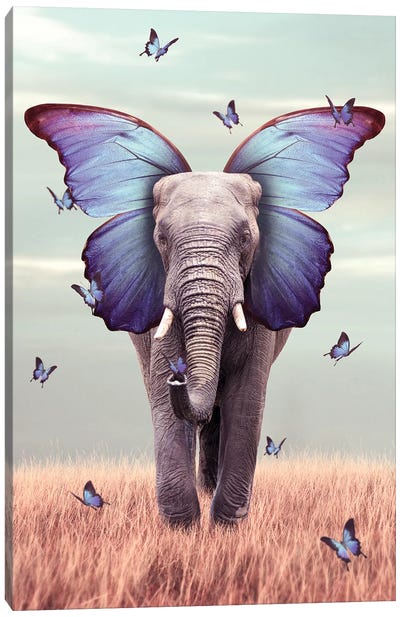 Elephant Blue Morpho Lenity Mint Canvas Art Print - Elephant Art