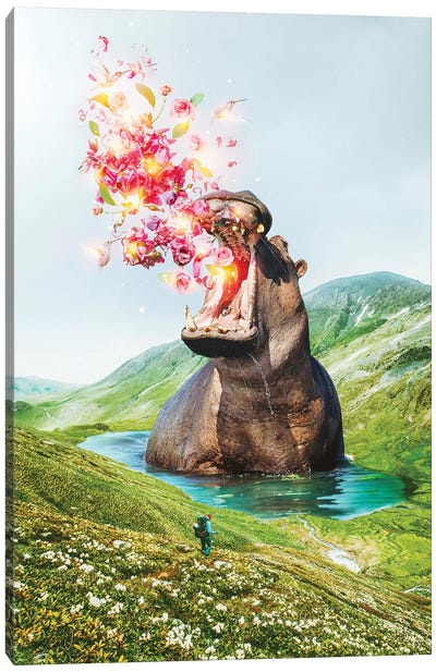 From Within Hippo Wading Canvas Art Print - Imagination Art