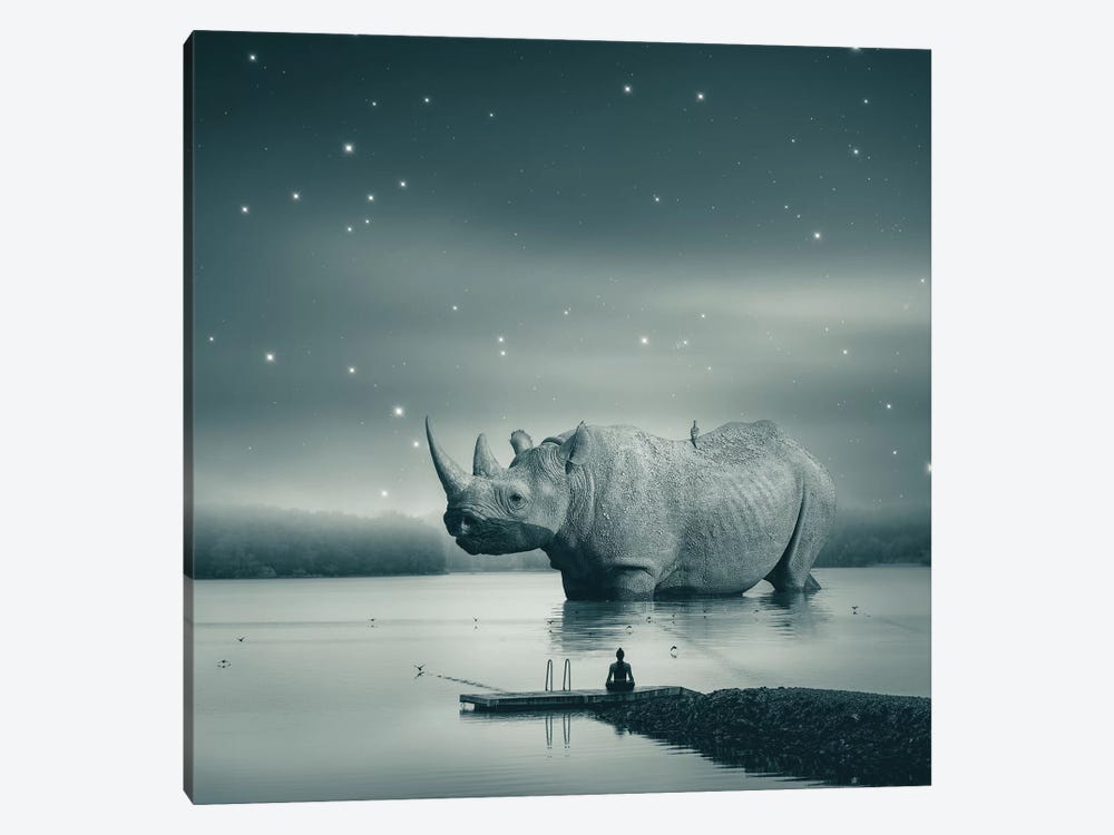 Rhino Zen Gray Blue 1-piece Canvas Art Print