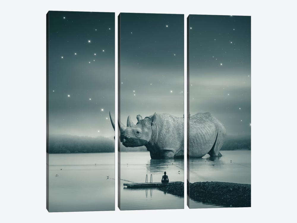 Rhino Zen Gray Blue by Soaring Anchor Designs 3-piece Art Print