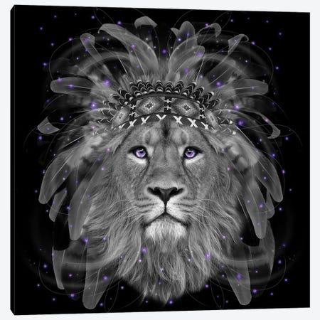 Chief Lion In Black & White Canvas Print #SOA12} by Soaring Anchor Designs Art Print