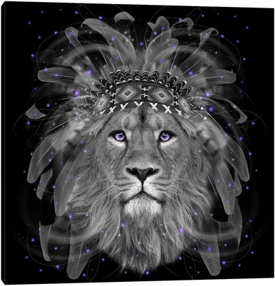 Chief Lion In Black & White Canvas Art Print