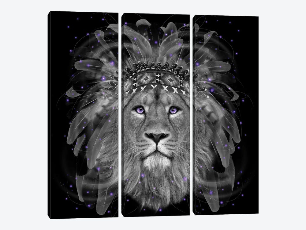 Chief Lion In Black & White by Soaring Anchor Designs 3-piece Canvas Art Print