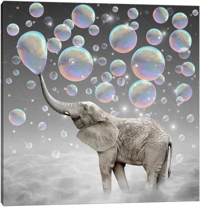 Dream Makers - Elephant Bubbles Canvas Art Print - 3-Piece Photography