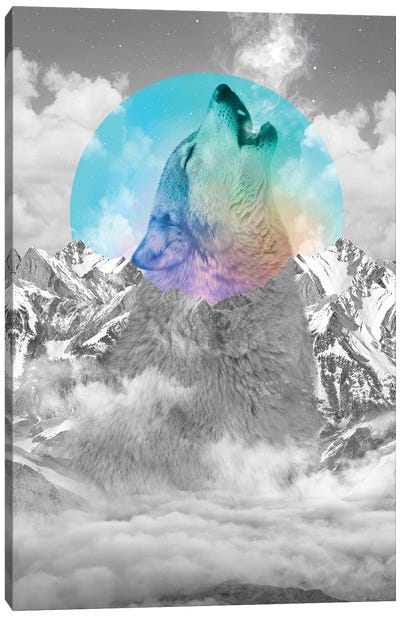 In Love With Moon - Wolf Canvas Art Print - Soaring Anchor Designs