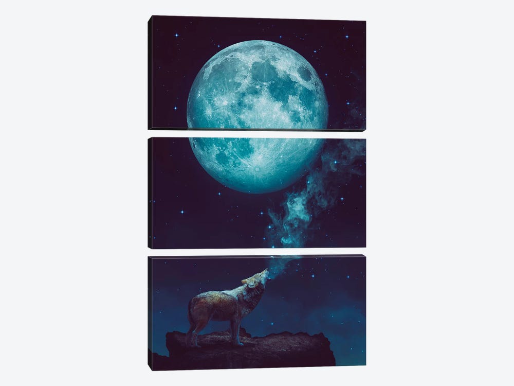 Lone Wolf Howl - Night by Soaring Anchor Designs 3-piece Canvas Art Print