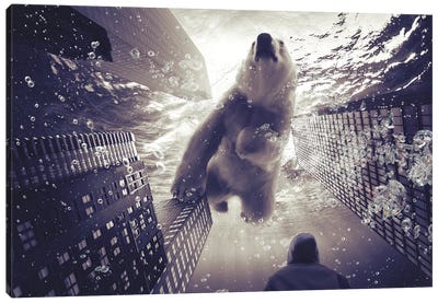 Oneiric - Polar Bear With Man Canvas Art Print - Alternate Realities