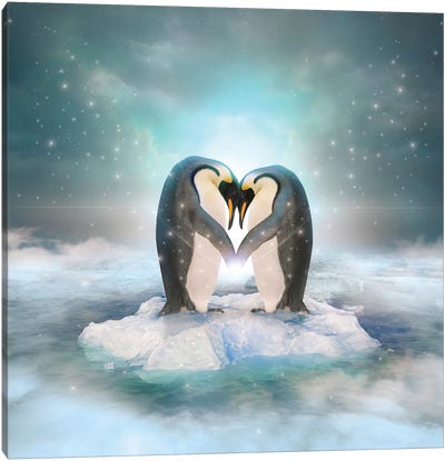 Penguin Couple Canvas Art Print - Love Art