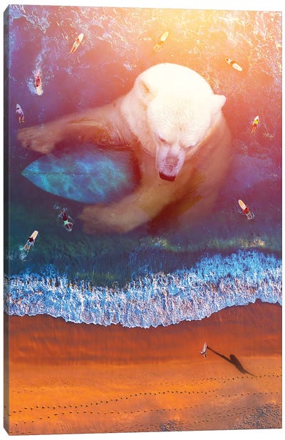 Polar Bear - Surfing Canvas Art Print - Imagination Art