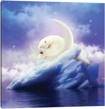 Polar Moon - Polar Bear Canvas Art Print - Winter Wonderland