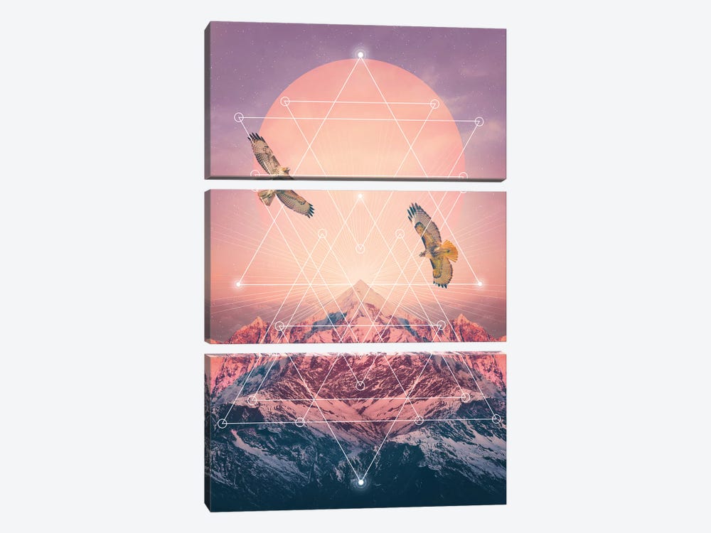 Rise Up - Pink Geo Mountain by Soaring Anchor Designs 3-piece Art Print