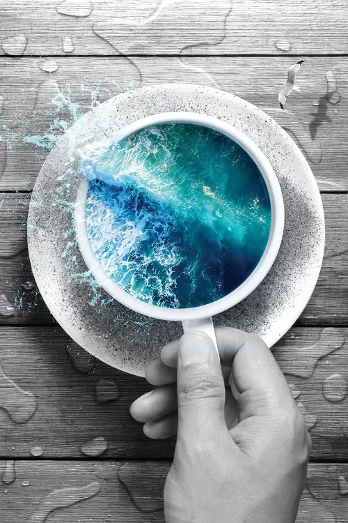 Spoondrift Wave - Cup In Black & White by Soaring Anchor Designs wall art