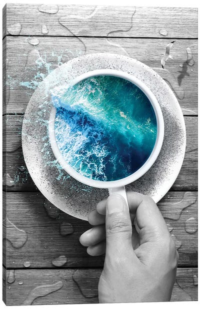 Spoondrift Wave - Cup In Black & White Canvas Art Print
