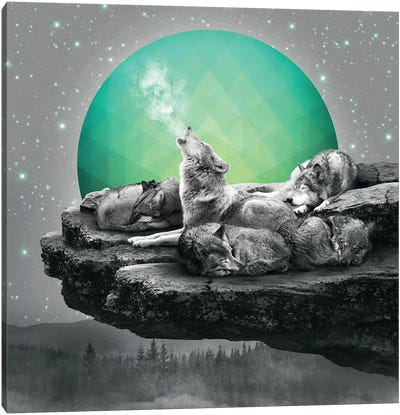 Wolf Pack - Geo Moon Canvas Art Print - Imagination Art
