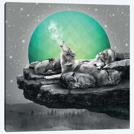 Wolf Pack - Geo Moon Canvas Print #SOA81} by Soaring Anchor Designs Canvas Wall Art