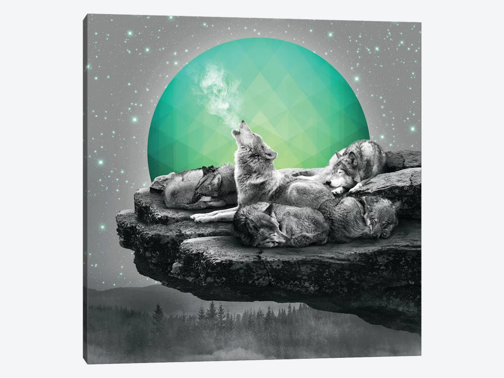 Wolf Pack - Geo Moon by Soaring Anchor Designs 1-piece Canvas Art Print
