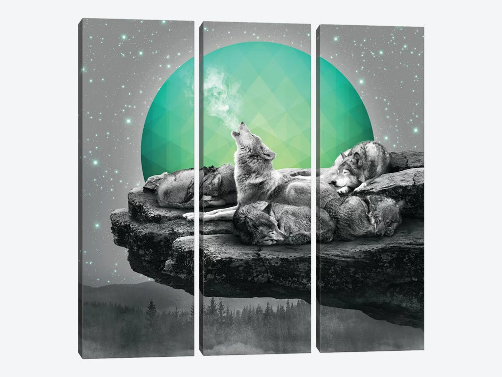Wolf Pack - Geo Moon by Soaring Anchor Designs 3-piece Canvas Art Print