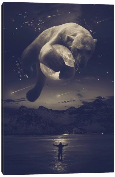 Cobalt Polar Bear Noctuary Canvas Art Print - Polar Bear Art