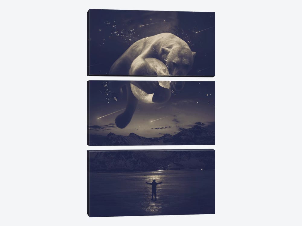 Cobalt Polar Bear Noctuary by Soaring Anchor Designs 3-piece Canvas Art Print