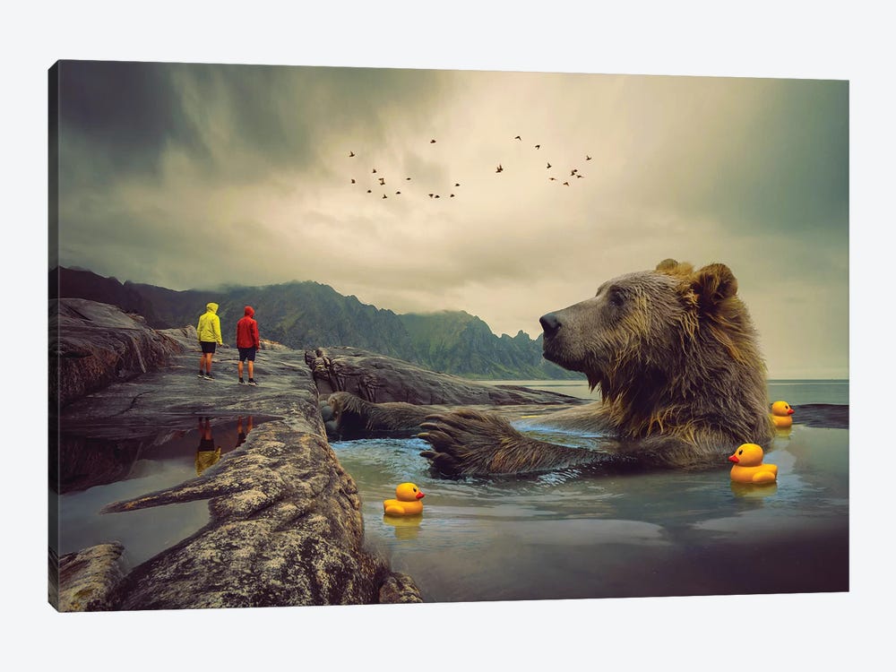 Foggy Bear Bath by Soaring Anchor Designs 1-piece Canvas Print