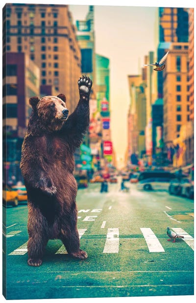 Neck Of Woods Bear NYC Color Canvas Art Print - Brown Bear Art