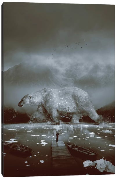 Polar Bear Navigator In Black & White Canvas Art Print - Polar Bear Art