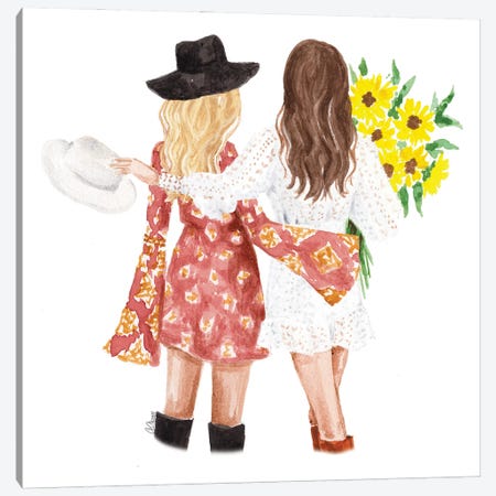 Best Friends With Sunflowers Canvas Print #SOB18} by Style of Brush Canvas Wall Art