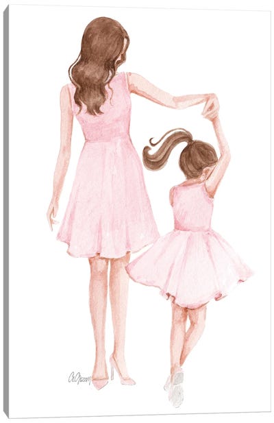 Mom And Daughter Dance Canvas Art Print - Style of Brush
