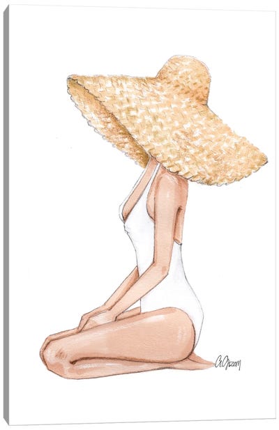 Straw Hat Canvas Art Print - Women's Swimsuit & Bikini Art