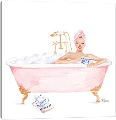 Pink Bathtub Canvas Art Print - Tea Art