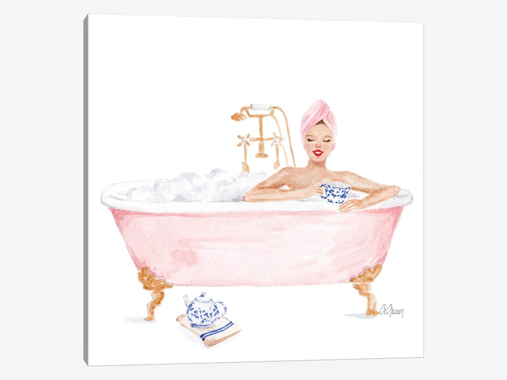 Pink Bathtub by Style of Brush 1-piece Canvas Art Print