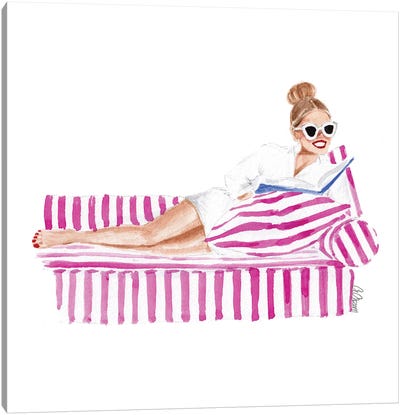 Pink Sofa Canvas Art Print - Reading Art