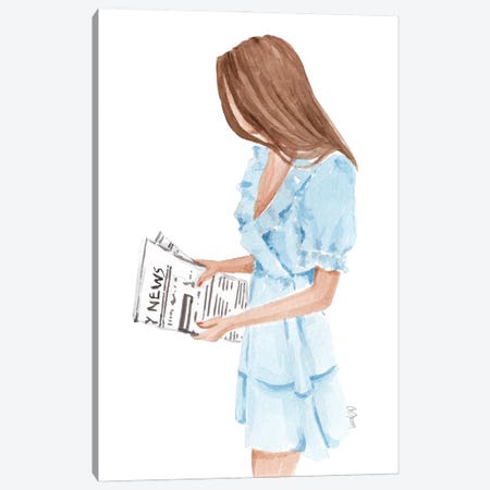 The Woman With Newspaper Canvas Print #SOB6} by Style of Brush Canvas Artwork