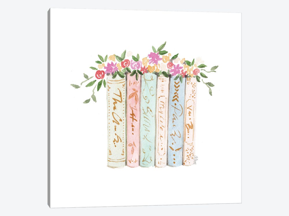 Books And Flowers by Style of Brush 1-piece Canvas Artwork