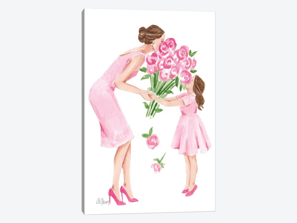 Mother And Daughter With Flowers by Style of Brush 1-piece Art Print