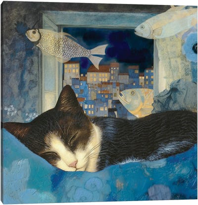 Nestled On The Blue Banks Of Consciousness Canvas Art Print - Sleeping & Napping Art