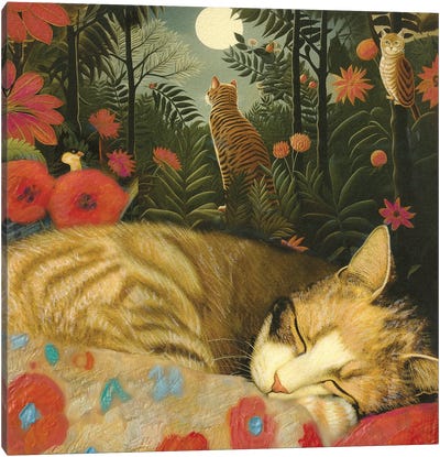 Deep In The Jungle Of Nap Canvas Art Print - Sleeping & Napping Art