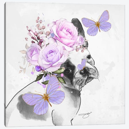 Frenchie In Bloom Canvas Print #SOJ130} by Studio One Canvas Art Print