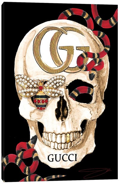 Gucci Skull II Canvas Art Print - Black, White & Gold Art