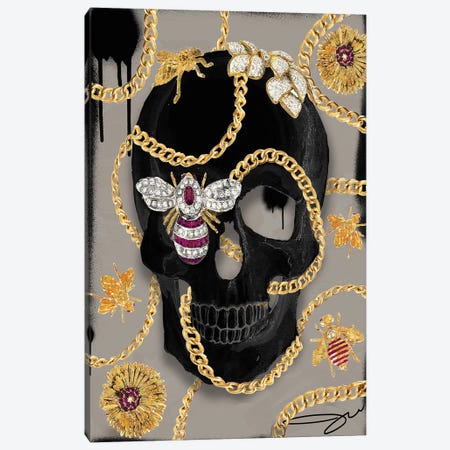 Pomaikai Barron Canvas Wall Decor Prints - Louis Vuitton Black Gold Fashion Skull ( fantasy, Horror & sci-fi > Horror > Skulls art) - 40x26 in