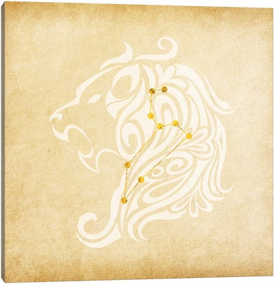 Influential Lion with Constellation Canvas Art Print - Symbols Of Luminosity