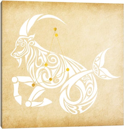 Trustworthy Sea-Goat with Constellation Canvas Art Print - Symbols Of Luminosity