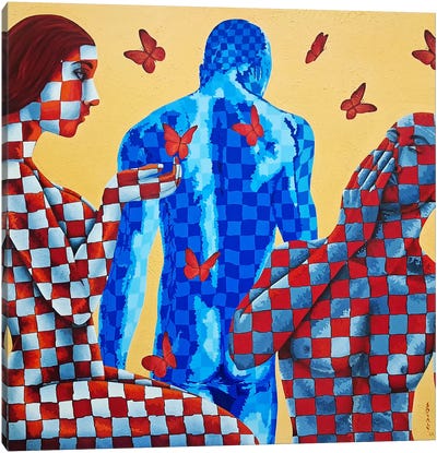 The Love Triangle Canvas Art Print - Kaleidoscopic Figures